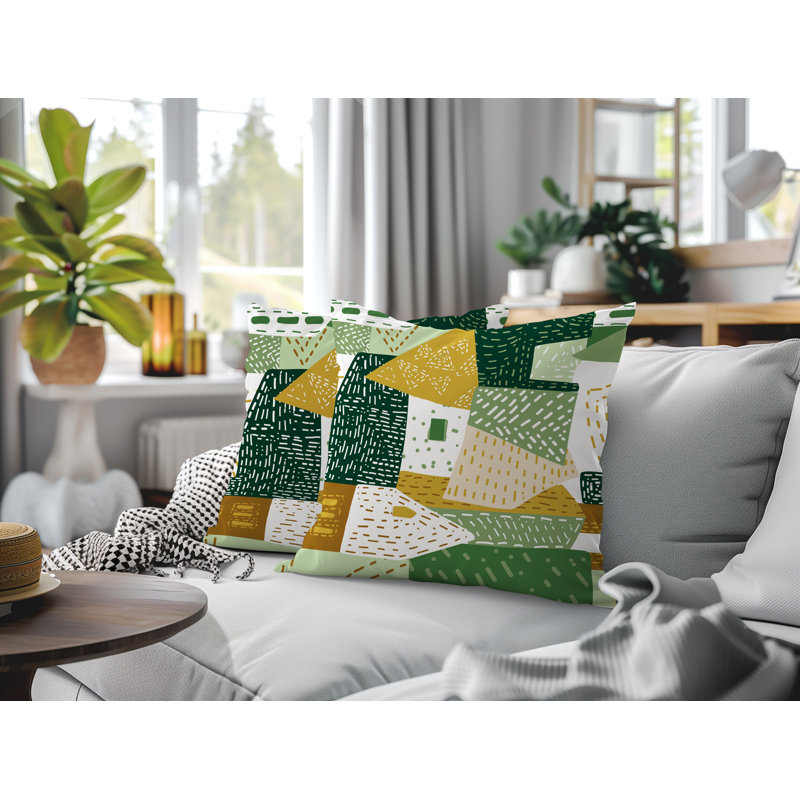 Oreiller réversible intérieur / extérieur Praxies Patches, 18x18, Green