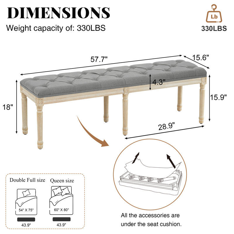 Boswick Bench, Light Gray, 57.7"