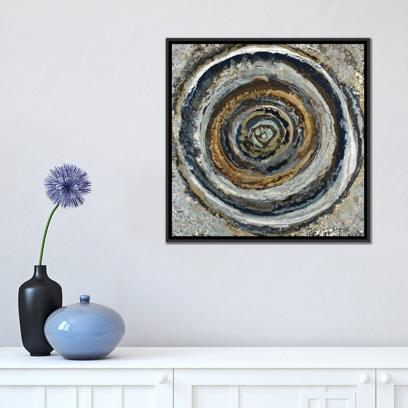 " Metallic Circle " by Blakely Bering, 18" H x 18" W x 1.5" D, Black Framed Canvas