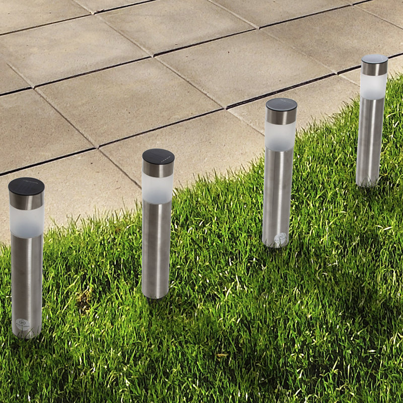 Pure Garden Outdoor Solar Lights - 4 Stainless-Steel LED Lights- Weather-Resistant Stake Lights