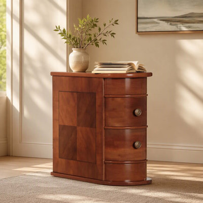 Table de bout étroite à 2 tiroirs, entièrement assemblée et courbée, avec table d'appoint en bois massif American