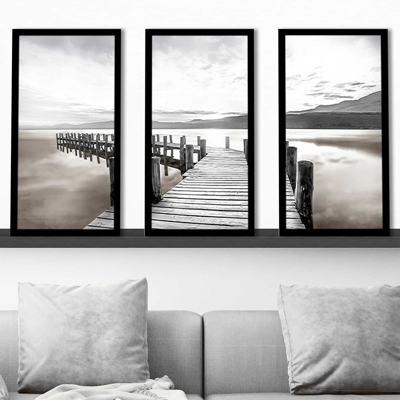"Misty Morning Dock", reproduction sur acrylique 3 pièces, H 25,5 po x l 40,5 po x P 1 po