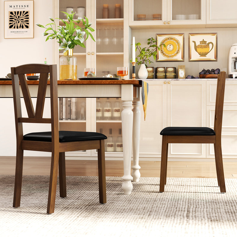 Ensemble de 2 chaises de salle à manger en cuir PU avec dossiers creux, 4