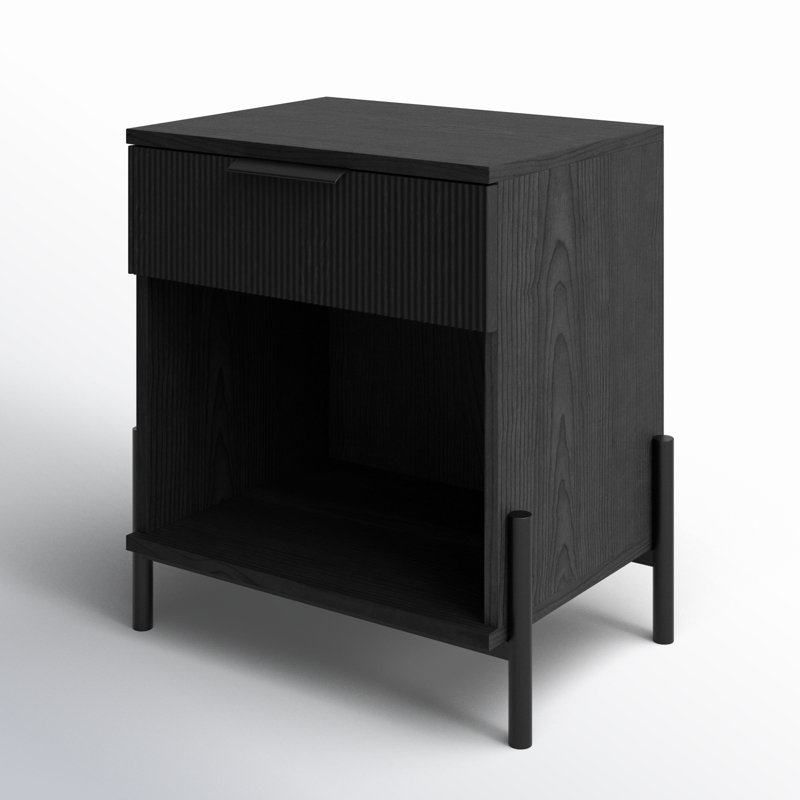 Asho 1-Drawer Nightstand with Open Cubby, Black