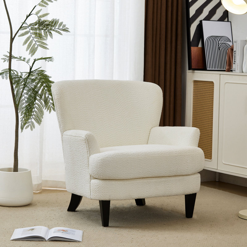 Fauteuil club rembourré Fleckenstein Boucle, Blanc cassé / blanc