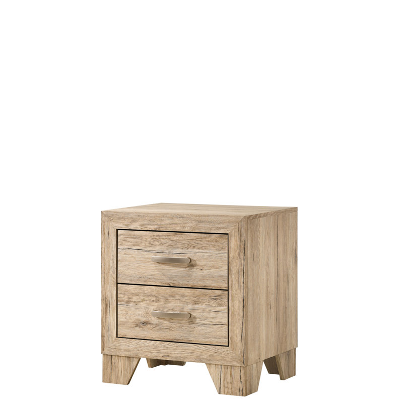 Table de chevet avec finition naturelle - 2 grandes tiroirs à glissières à glissière avec construction robuste et poignée en métal moderne
