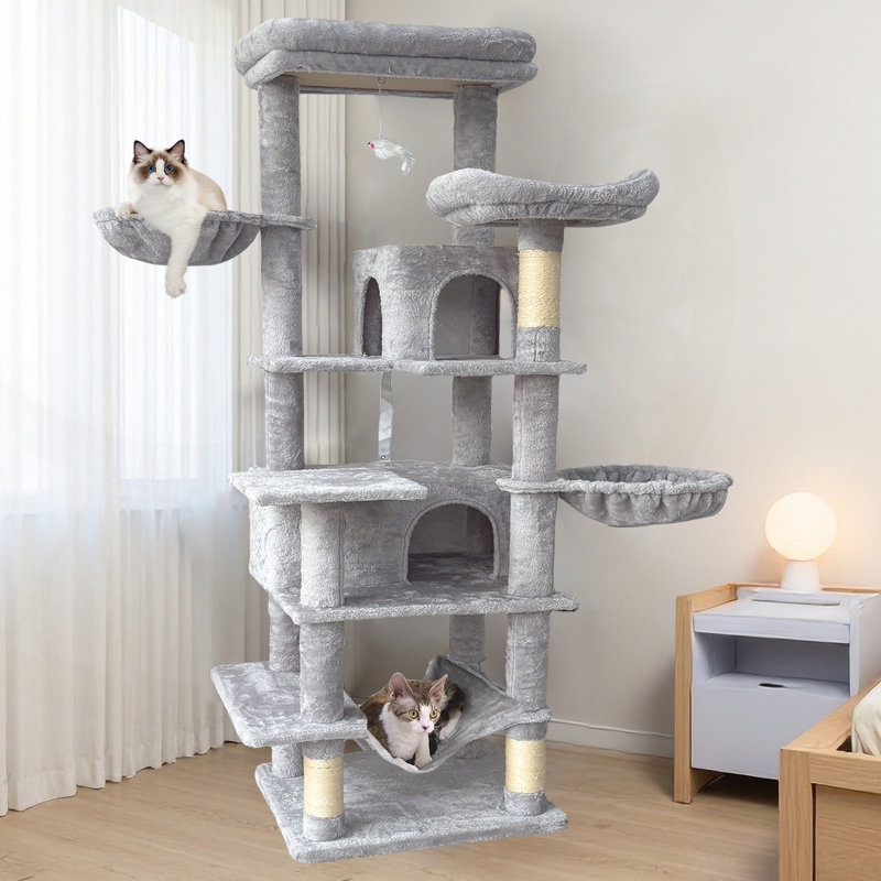 Arbre à chat à plusieurs niveaux 68 po avec hamacs, grotte et griffoirs pour chats d'intérieur