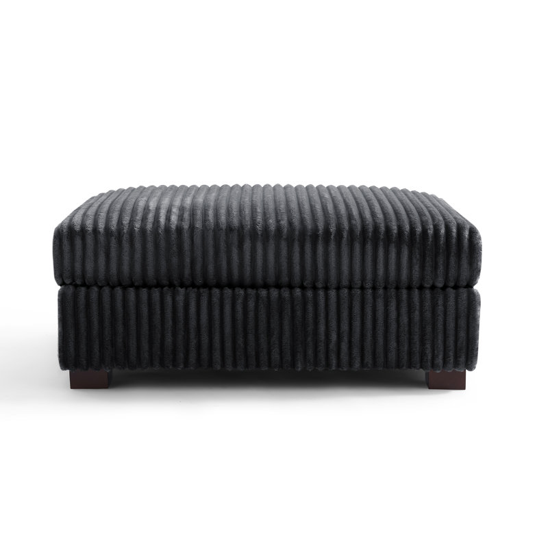Upholstered Gray Faux Rabbit Fur Flannel Rectangle Ottoman, Single Ottoman Modular Part For Sectional Sofa, Gray