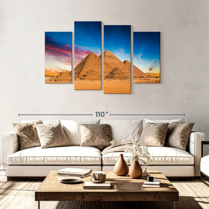 Pyramides d'Adella de Gizeh au coucher du soleil, H 48 po x l 75 po