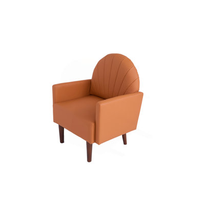 A Contemporary Shell-Shaped Armchair With PU Leather Upholstery And Wooden Legs, Suitable For Living Rooms, Balconies, Children's Rooms And Studies.