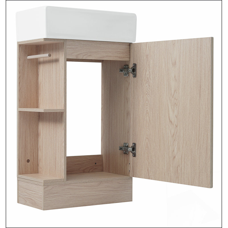 Meuble-lavabo de salle de bain avec lavabo, meuble-lavabo avec tablette, orientation gauche ou droite, naturel, Naturel