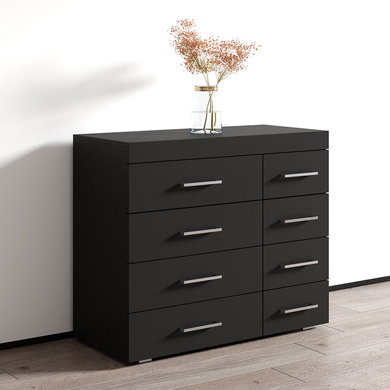 Commode 8 tiroirs l 35 po, Noir