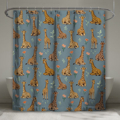 Rideaux de douche girafes avec fleurs extra long