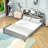 Wooden Platform Bed with Integrated LED Motion Sensor Light, Flexible Bed Guardrails and Shelf-312015104-312015117