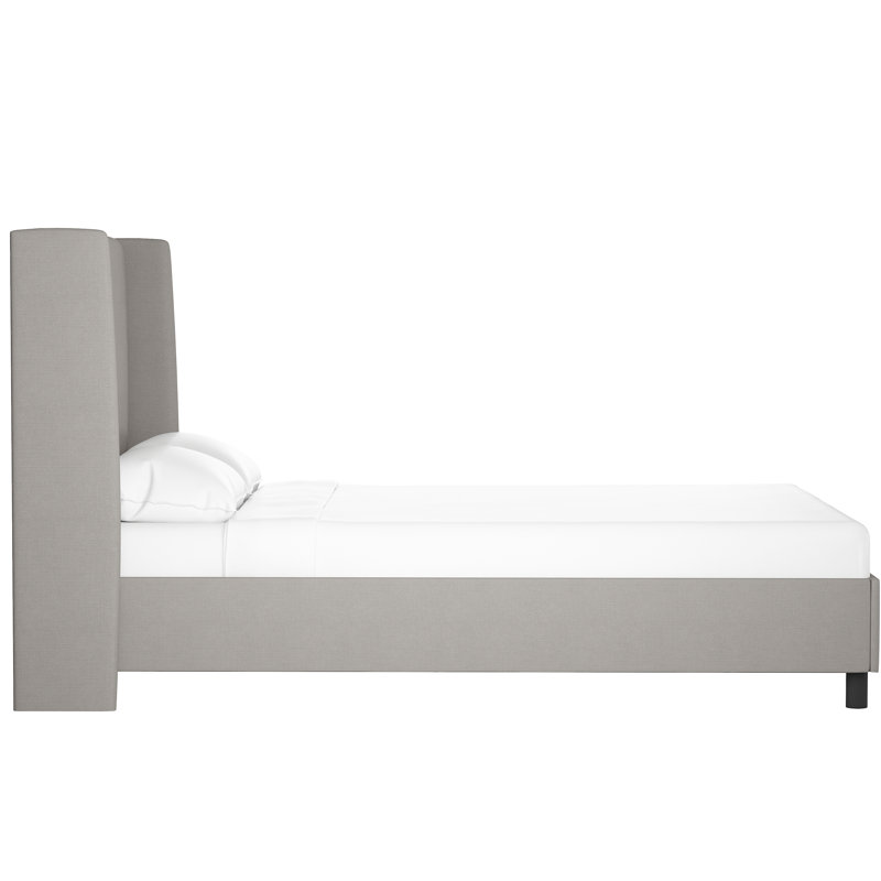 Tilly Upholstered Low Profile Platform Bed, Classic Grey Linen, Queen