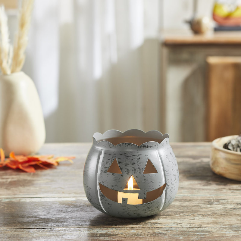 Porte-bougie Jack-O-Lantern, Gris, H 4,25 po x l 5,25 po x P 5,25 po