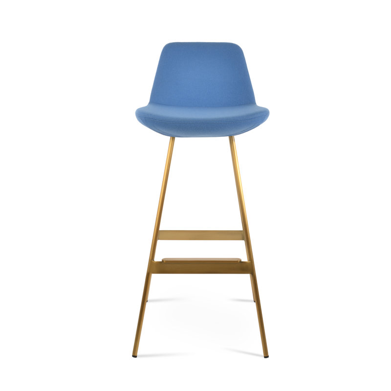 Tabouret Pera Balat, Laine bleu ciel, Laiton, Tabouret de bar (siège d'une hauteur de 29 po)
