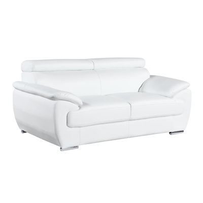 Cuir véritable blanc, bois franc séché au four, cadre avec éléments renforcés, 3 couches de mousse haute rembourrée, pieds en acier inoxydable, bois brésilien massif et coins améliorés, coussin, pieds, support