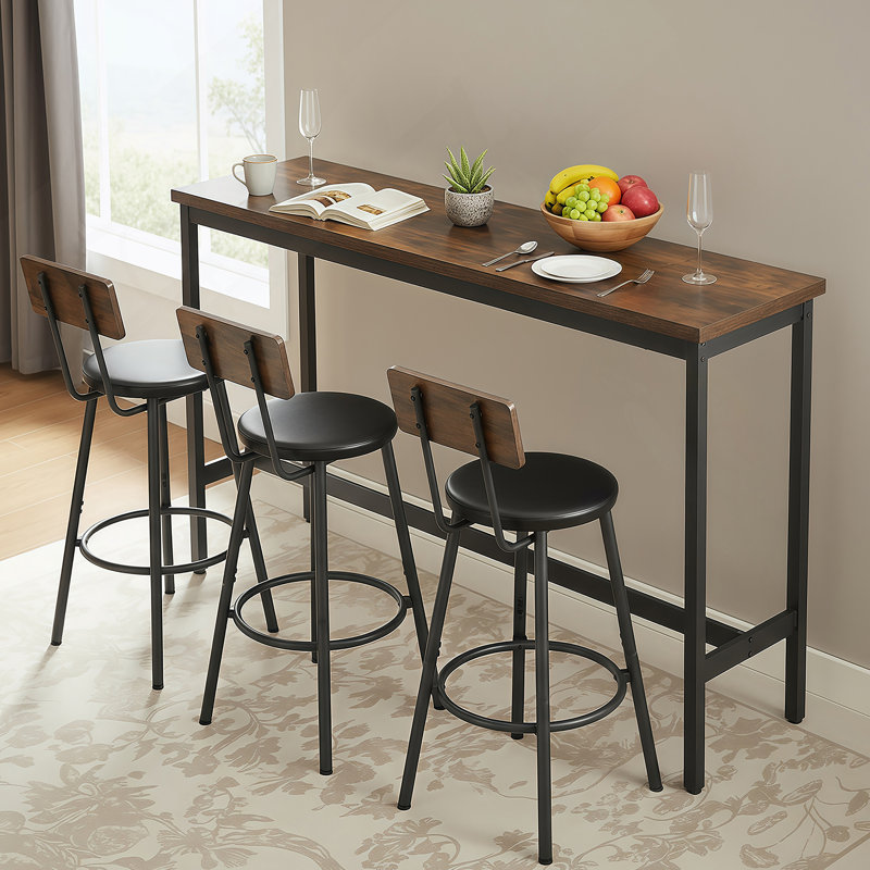Ensemble de table de bar et chaises, ensemble de table de salle à manger 4 pièces avec 3 tabourets de bar rembourrés
