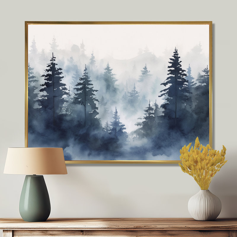 «Dark Blue Forest Skyline Watercolor - Forest», reproduction d'art murale, H 12 po x l 20 po x P 1 po