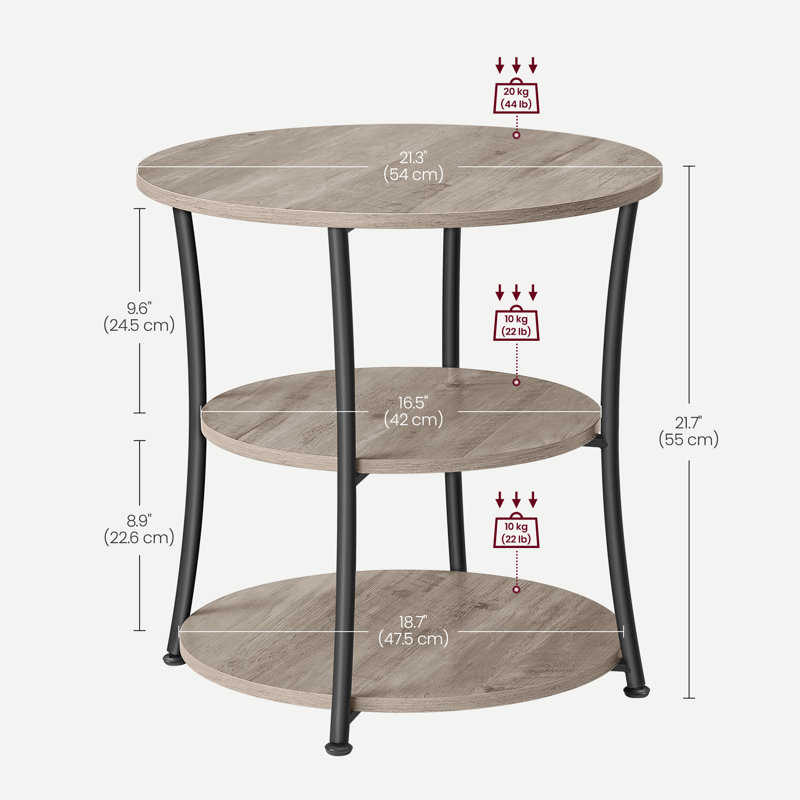 Graeber Round End Table with 3-Tier Storage Shelves, Heather Greige/Black