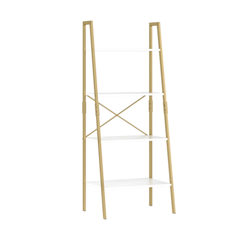 138.5cm H x 56cm W Iron Ladder Bookcase, White/Gold