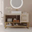 47,2 po Meuble-lavabo autoportant moderne avec lavabo vasque en céramique, armoire de rangement décorative dorée
