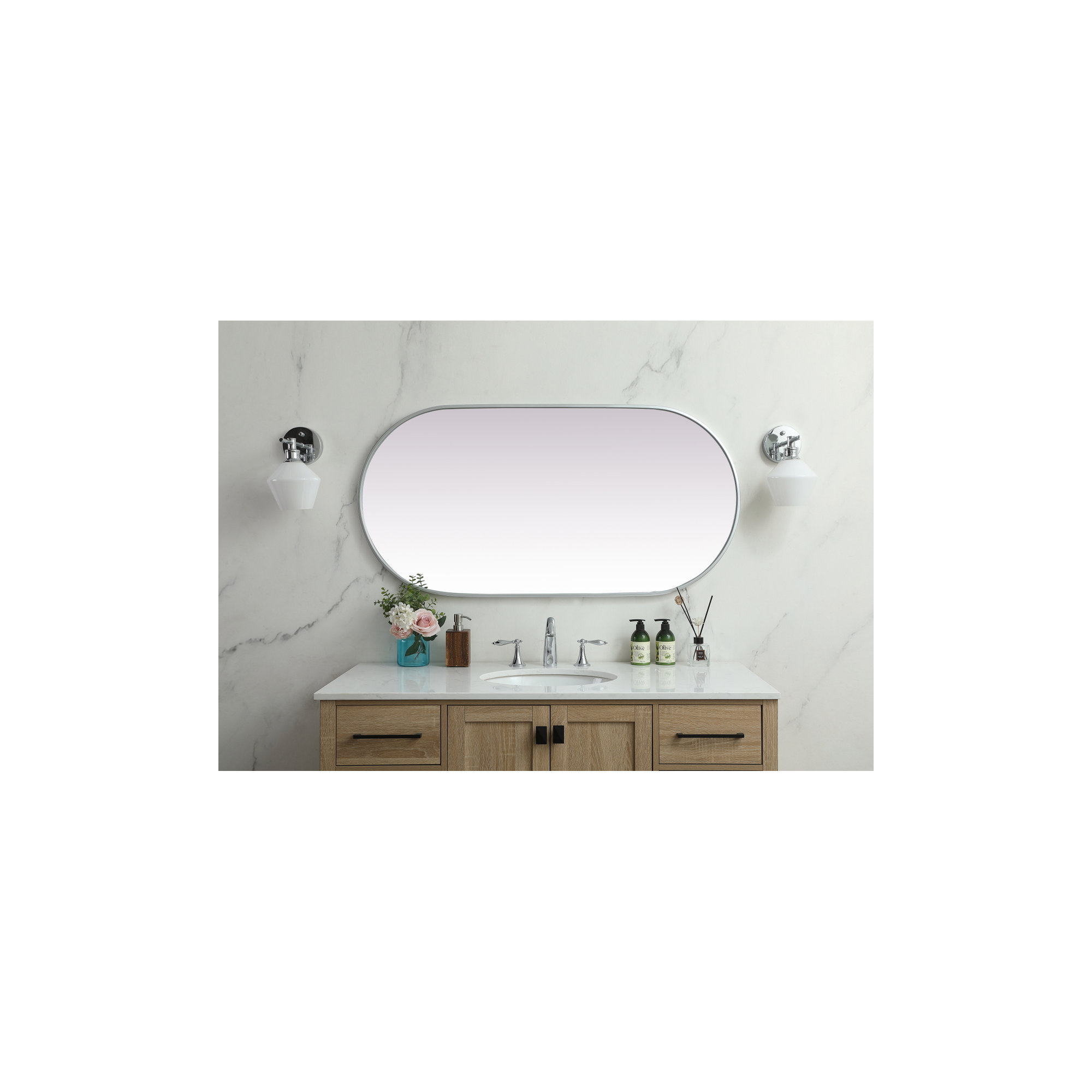 Elington Metal Oval Mirror, 48"  x 24" , Silver