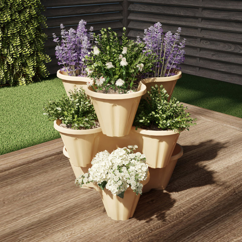 Pure Garden 3-Tier Stacking Planter Tower, Sand, Sand
