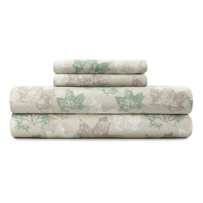 Micro Flannel® Printed Deep-Pocket Sheet Set, California King Sheet Set with 2 Pillowcases, Tan Leaves