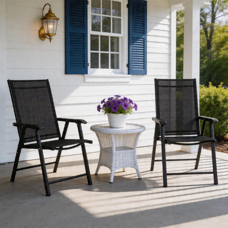 Set of 2 Stackable Metal Patio Chairs, Breathable Teslin Fabric, 350LB Capacity for Deck