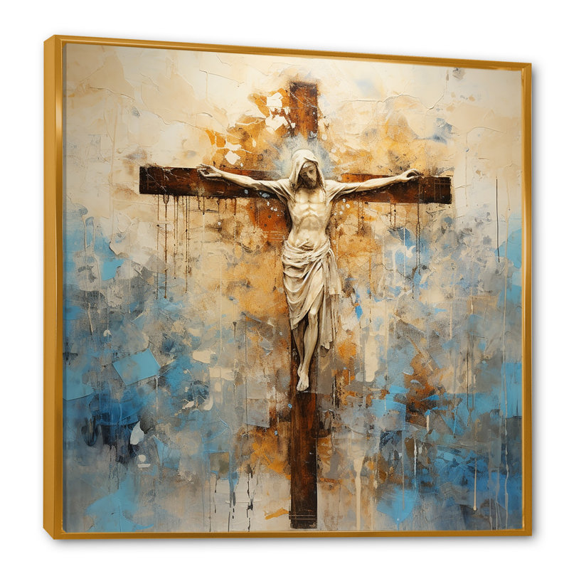 Minimalisme, croix religieuse de Jésus sur toile, H 16 po x l 16 po x P 1 po, Cadre flottant doré