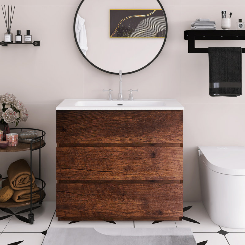 Meuble-lavabo sur pied 36 po avec lavabo en céramique 36 po, Noyer