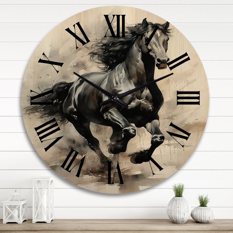 Horloge murale en bois noir I, Très grand