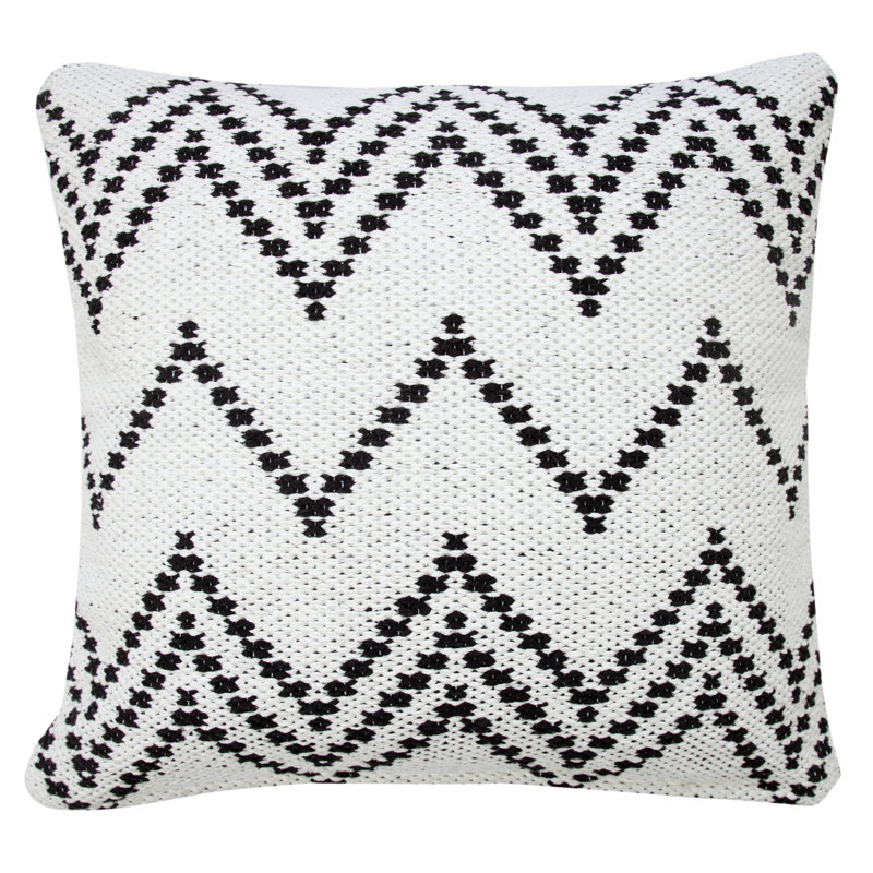Hand-Woven White and Black Chevron Cotton Square Pillow Cover