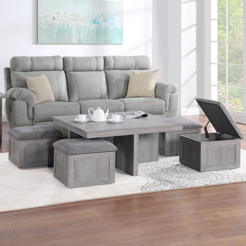Table basse 38 "avec tabourets de rangement, Gris clair