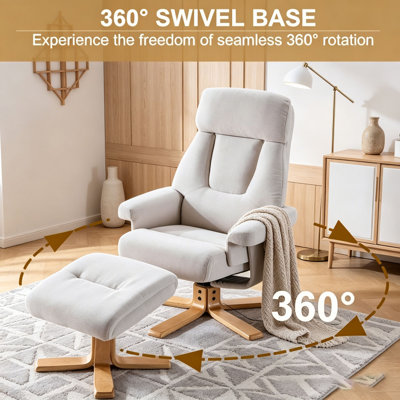Fauteuil d'appoint rembourré chauffant et pivotant à 360 ° avec fauteuil, repose-pieds et confort ergonomique