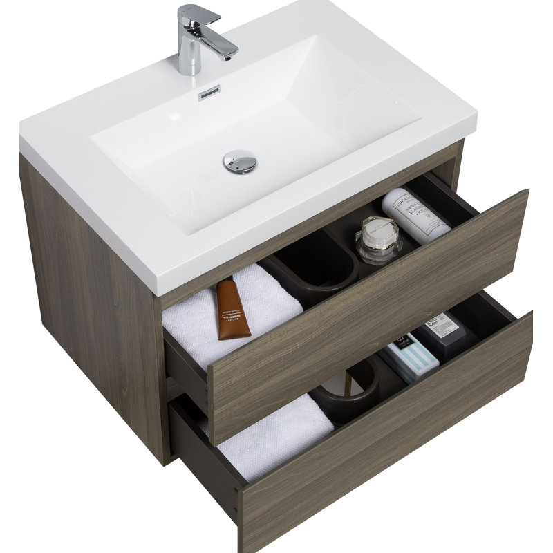 Meuble-lavabo flottant 30 po avec lavabo, rangement mural moderne pour salle de bain, Grey
