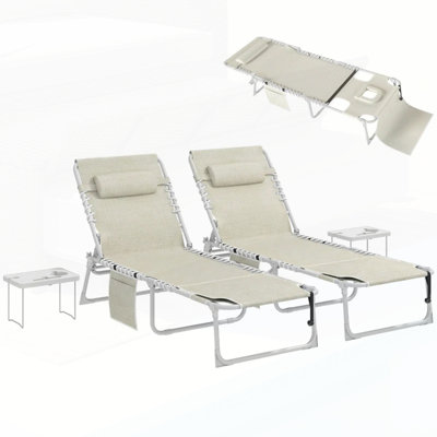 Chaise longue de piscine pliante avec trou pour le visage et table d'appoint, parfaite pour bronzer et se détendre