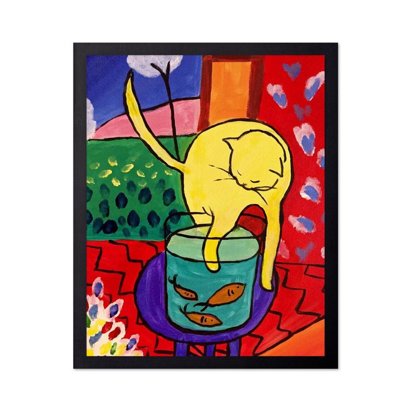 Henri Matisse - Chat avec poisson rouge n ° 1, H 24 po x l 32 po, Affiche, Cadre noir