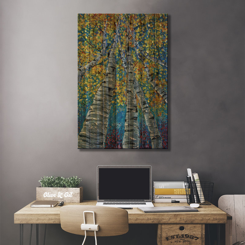 "Etolin Painted Whimsy Aspen Trees On Wood" par Olena, impression, H 40 po x l 26 po x P 1,5 po