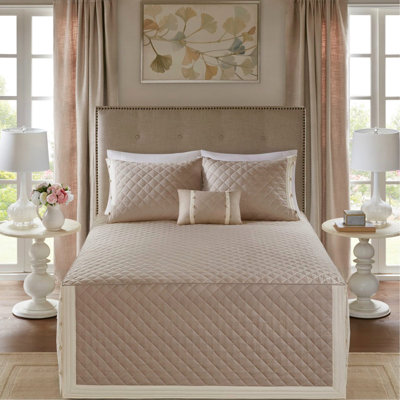 Queen Bedspread In Khaki Cotton With Cover Size 100% Fabric