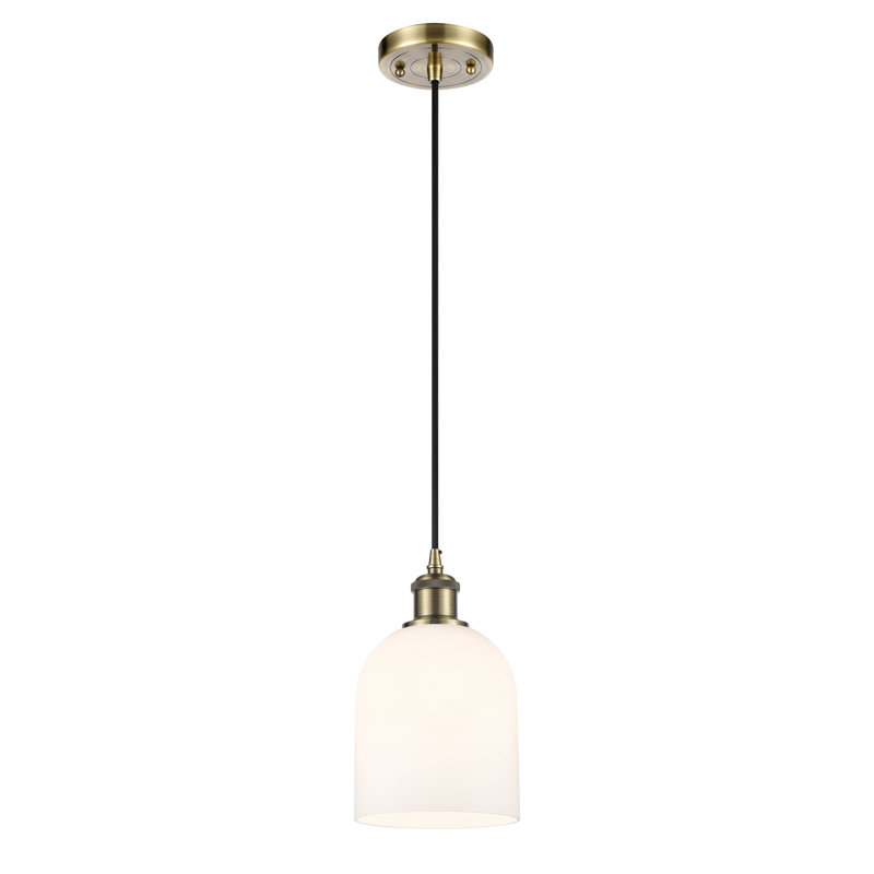 Mini-luminaire suspendu à cordon 6 lumières Ballston Anacaren - 516-G558, Blanc lustré, Laiton antique
