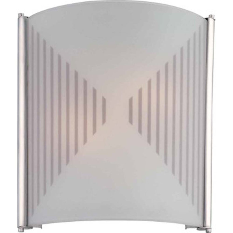 2-Light Fluorescent Brushed Aluminum Wall Sconce with Hand Sandblasted Glass with Silkscreen Pattern, Brushed Aluminum