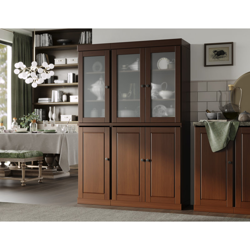 Vaisselier 100% bois massif 48,5 po avec portes en verre givré et tablettes réglables, Moka