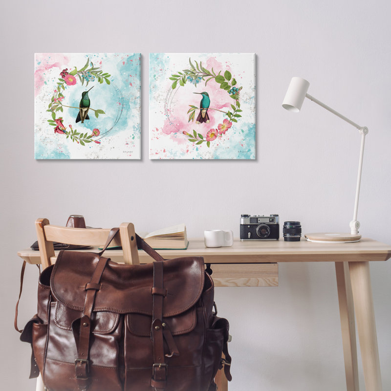 Hummingbirds in Wreaths 2 PC Canvas Wall Art Set by Katie Pertiet, 17" H x 17" W