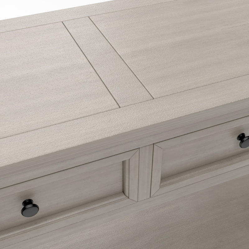 Console en bois massif Cedric rustique avec tiroirs de rangement et tablette de présentation inférieure, Gris délavé