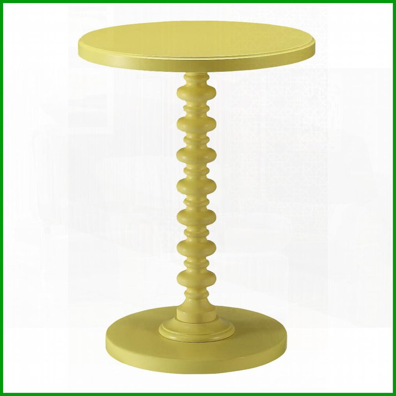 Table basse ronde jaune en bois - Fabrication artisanale traditionnelle pour des espaces compacts, Jaune
