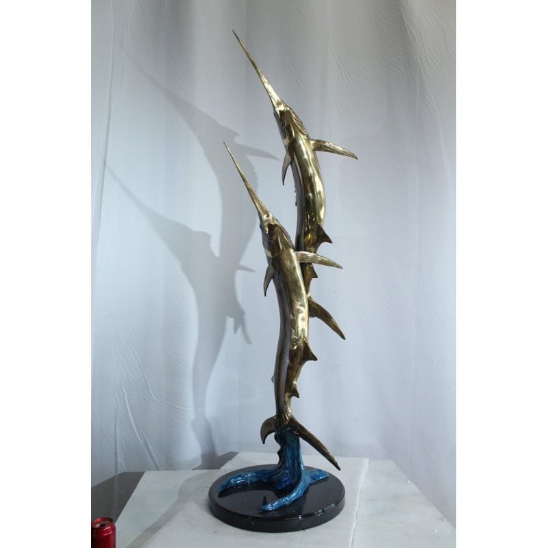 Statue jumeau en forme de voilier en bronze avec finition émaillée Nifao
