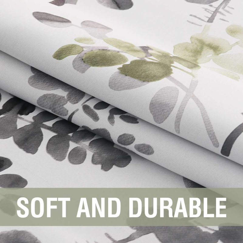 Rideaux obscurcissants à motif floral avec passe-tringle pour chambre à coucher, 2 panneaux, Gris / sauge, L 52 po x L 95 po